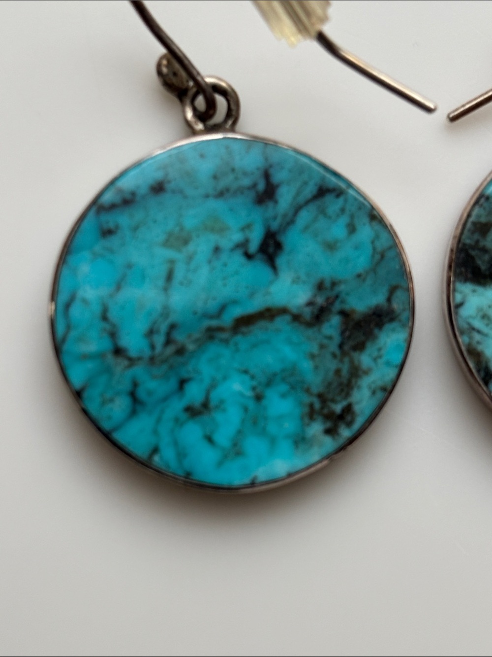 Native American Turquoise and Coral Circle Earrings—NL Sterling brand - Picture 7 of 8